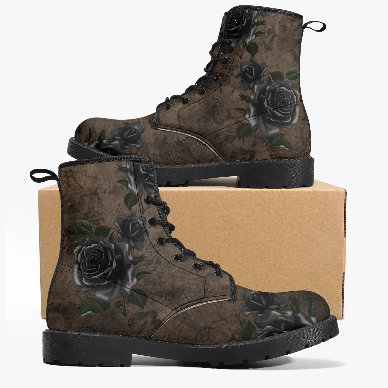 Black Rose Gothic Steampunk Combat Boots (JPREGBR1)