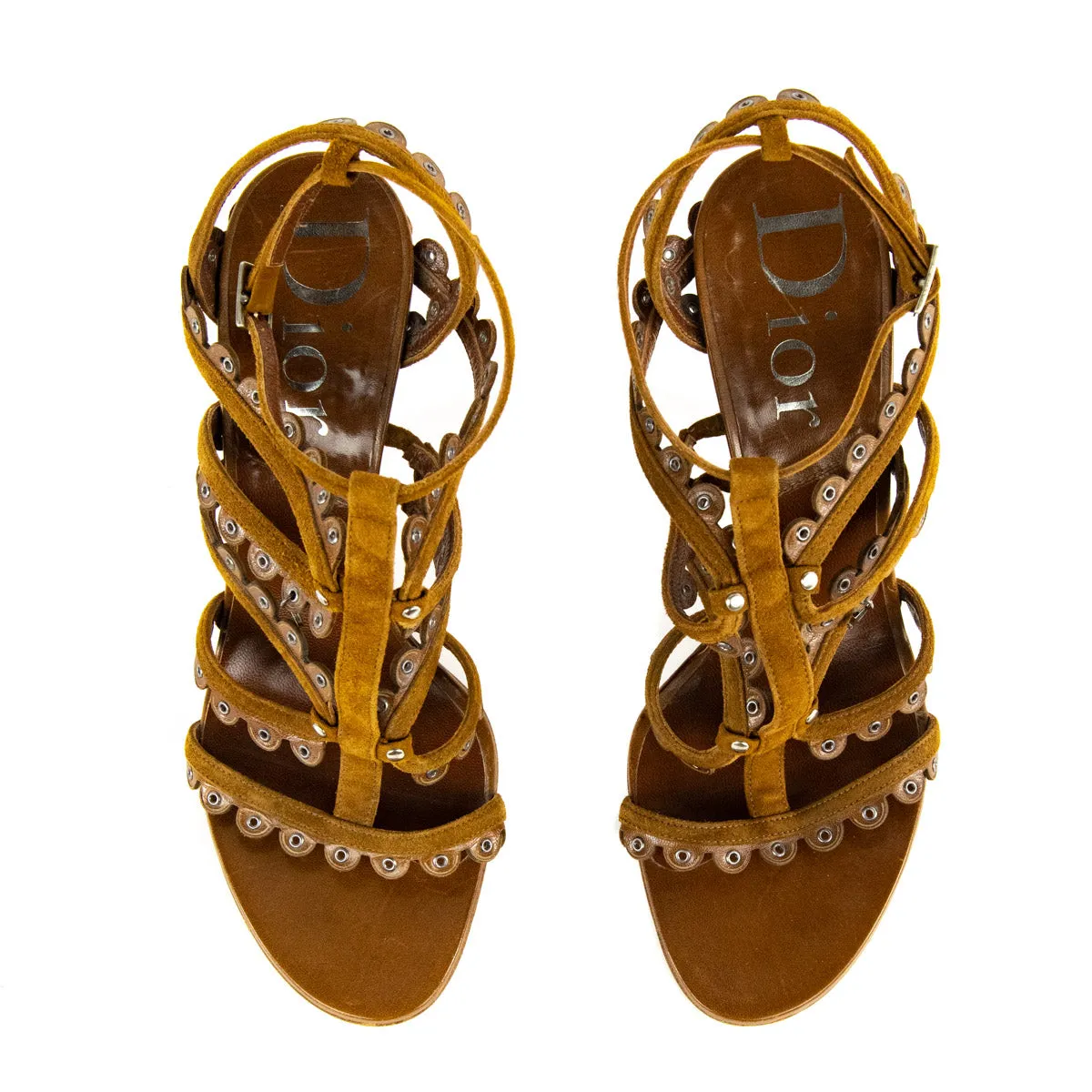 Dior Tan Suede & Leather Eyelet Multistrap Sandals Size US US 7 | EU 37