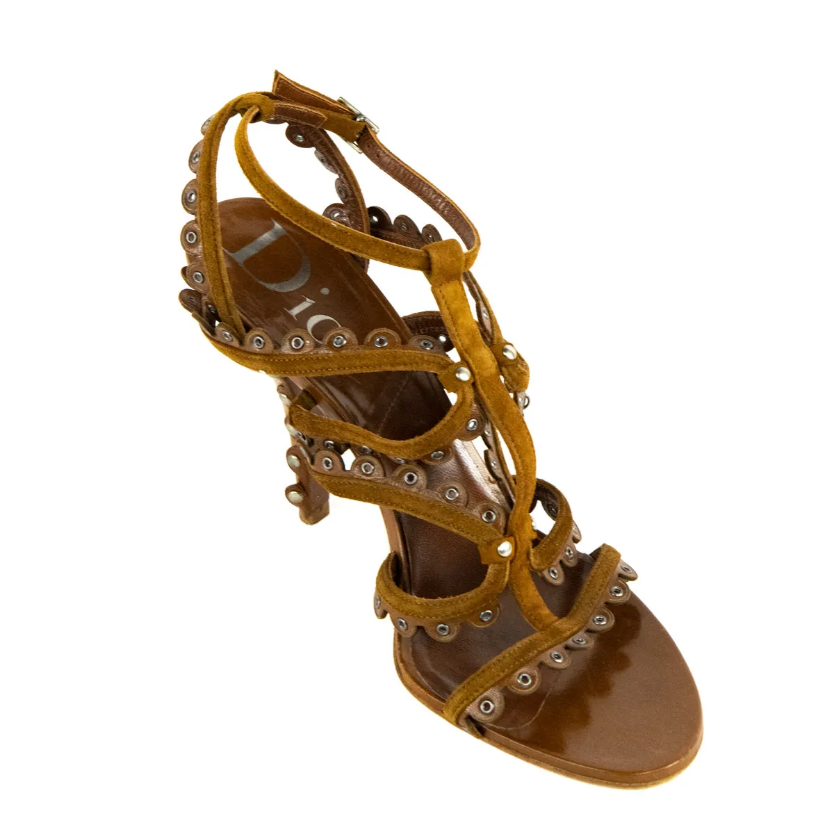 Dior Tan Suede & Leather Eyelet Multistrap Sandals Size US US 7 | EU 37