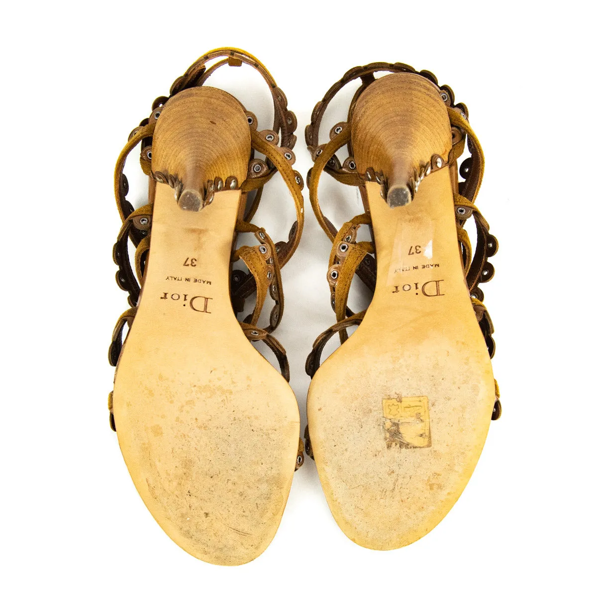 Dior Tan Suede & Leather Eyelet Multistrap Sandals Size US US 7 | EU 37