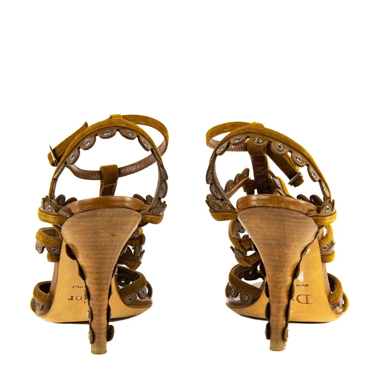 Dior Tan Suede & Leather Eyelet Multistrap Sandals Size US US 7 | EU 37